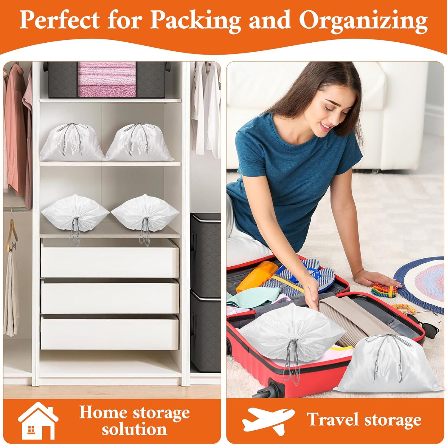 10 Pcs Dust Bags for Purses and Handbags, Silky Satin Dust Cover Dustproof Drawstring Bag White Travel Storage Pouch for Handbag Purse Shoes Boots 19.6 × 15.7 Inch - Image 6