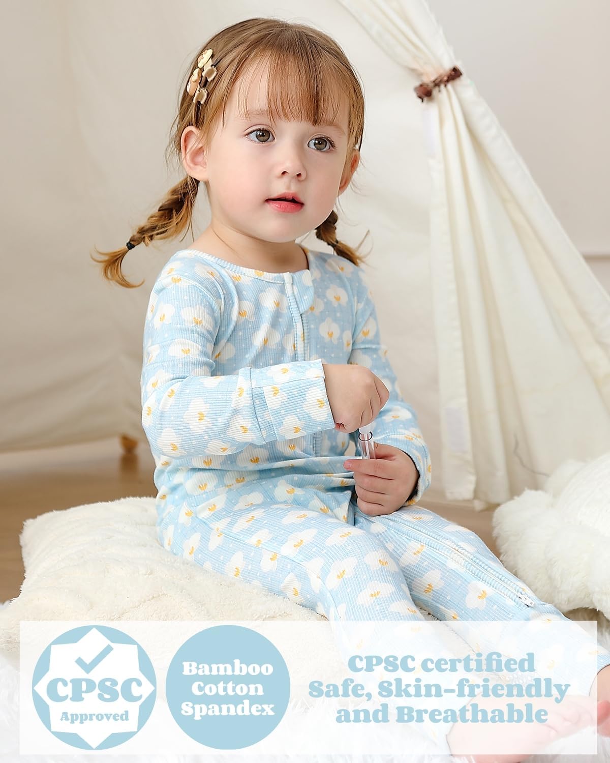 Bafeicao Bamboo Viscose Baby Girl Pajamas Romper Soft Ribbed 2 Way Zipper sleepers Long Sleeve Footless Pjs - Image 2