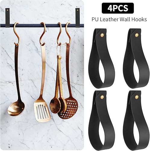 Miniatura 7 de Cordón de gancho de cuero, 4 correas para colgar en la pared, gancho para toallas, soporte para barra de cortina para baño, cocina, dormitorio,