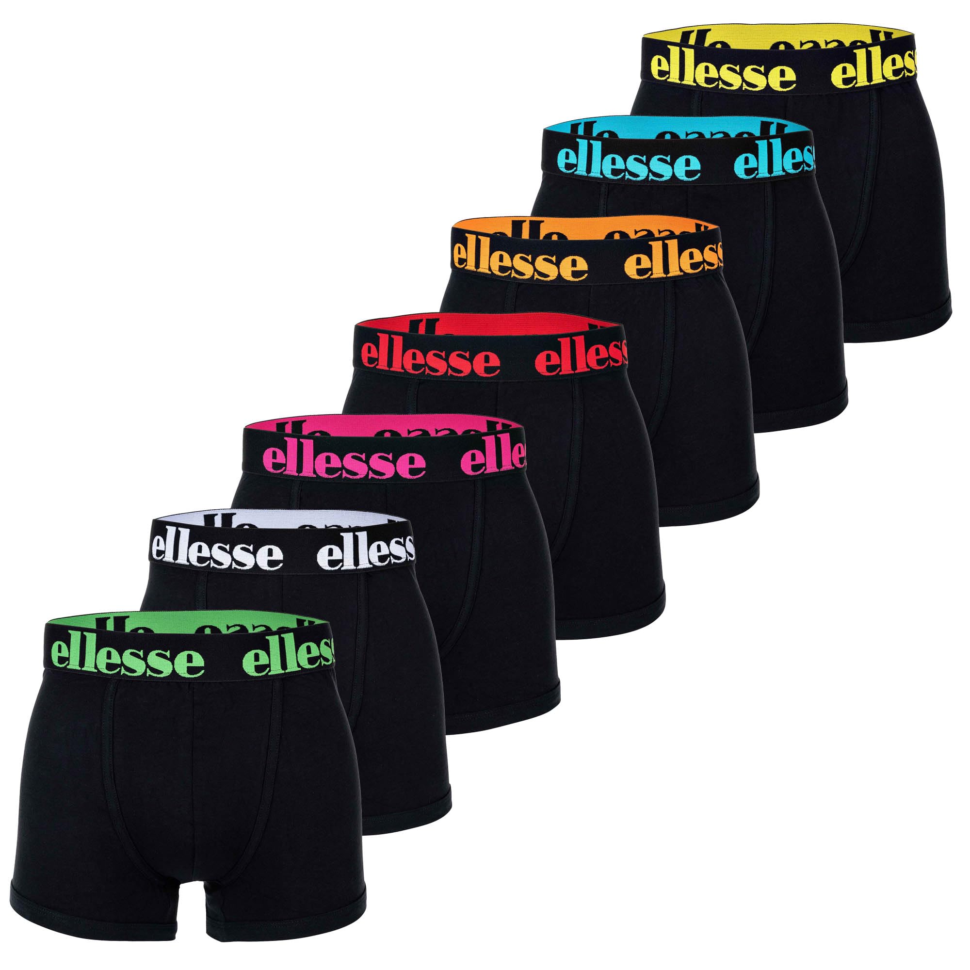 Ellesse Men's Black/Mutli2 Boxer Shorts, Pack Of 7 - Yema Boxer Shorts, Logo Waistband, Without Fly, Cotton Stretch, Xl