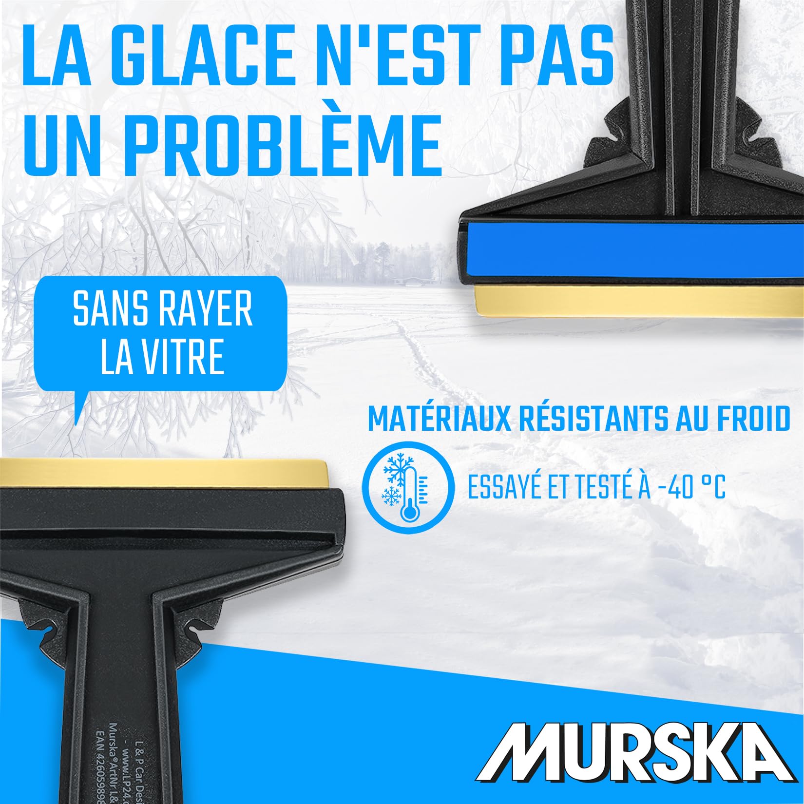 Grattoir pare Brise Voiture - rapide, sans effort et efficace - Murska [ Lot de 2 ] Raclette pare Brise Voiture - lame en laiton - Premium HIPS - Gratte pare Brise Voiture Finlande L&P A054-2