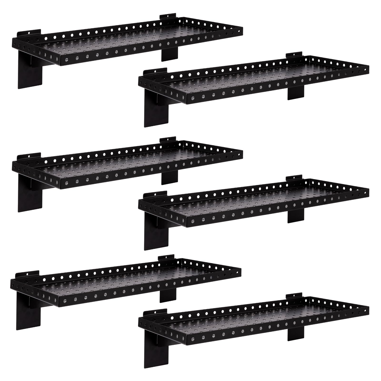 SINCHEEWAY Slatwall Shelves 24x10 Inch, Slatwall Accessories for Retail, Garage, Home Storage, Heavy Duty Slat Wall Hanging Shelf (6, Black)