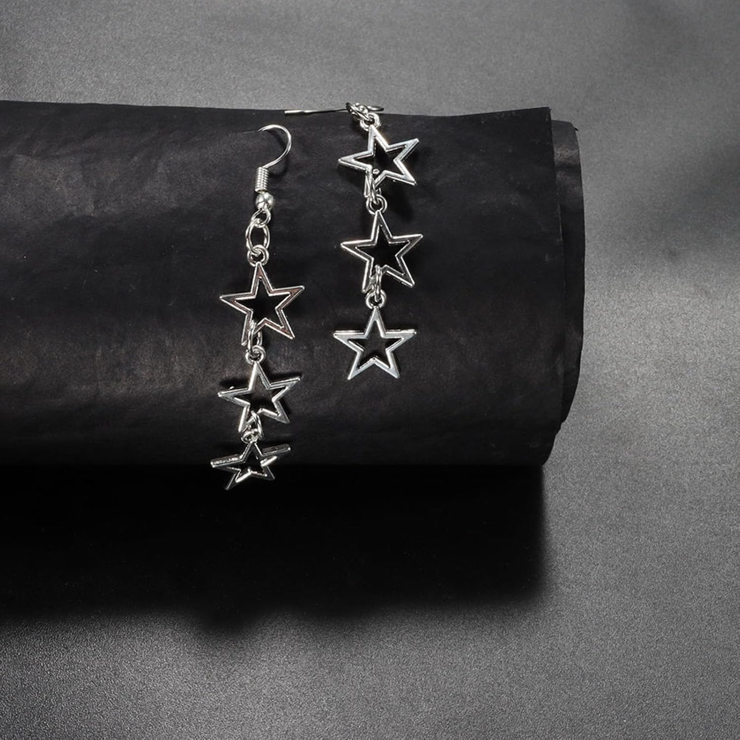 Star Dangle Earrings for Women Silver Long Tassel Hollow Stars Dangle Drop Earrings - Image 4