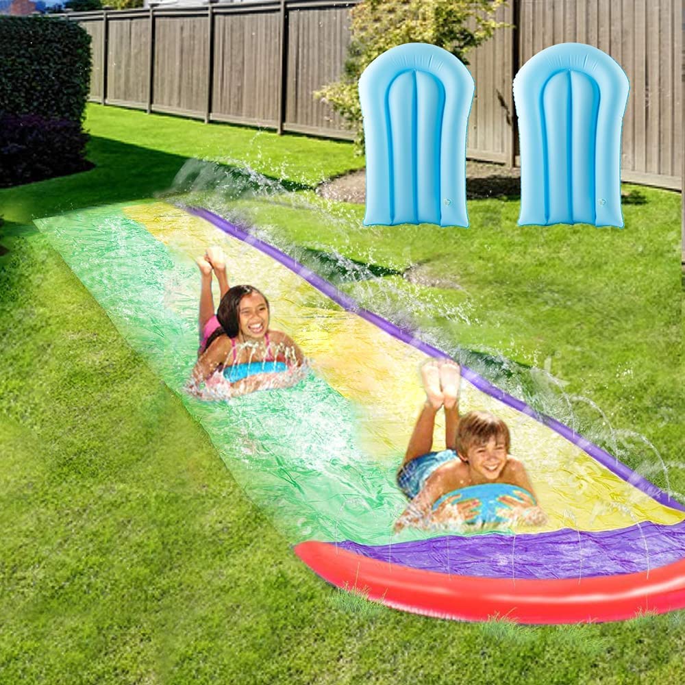 Slip and Slide for Kids, Water 16Ft Double Racing Lane Splash Pool with Two Boogie Boards Crash Pad,Summer Outdoor Slides Kids Backyard Sprinkler