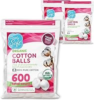 SimplySoft Premium Organic Cotton Balls 600ct (3x200 Bags) - 100% Certified Organic, Hypoallergenic, Lint-Free, Soft Absorbent for Makeup Skincare