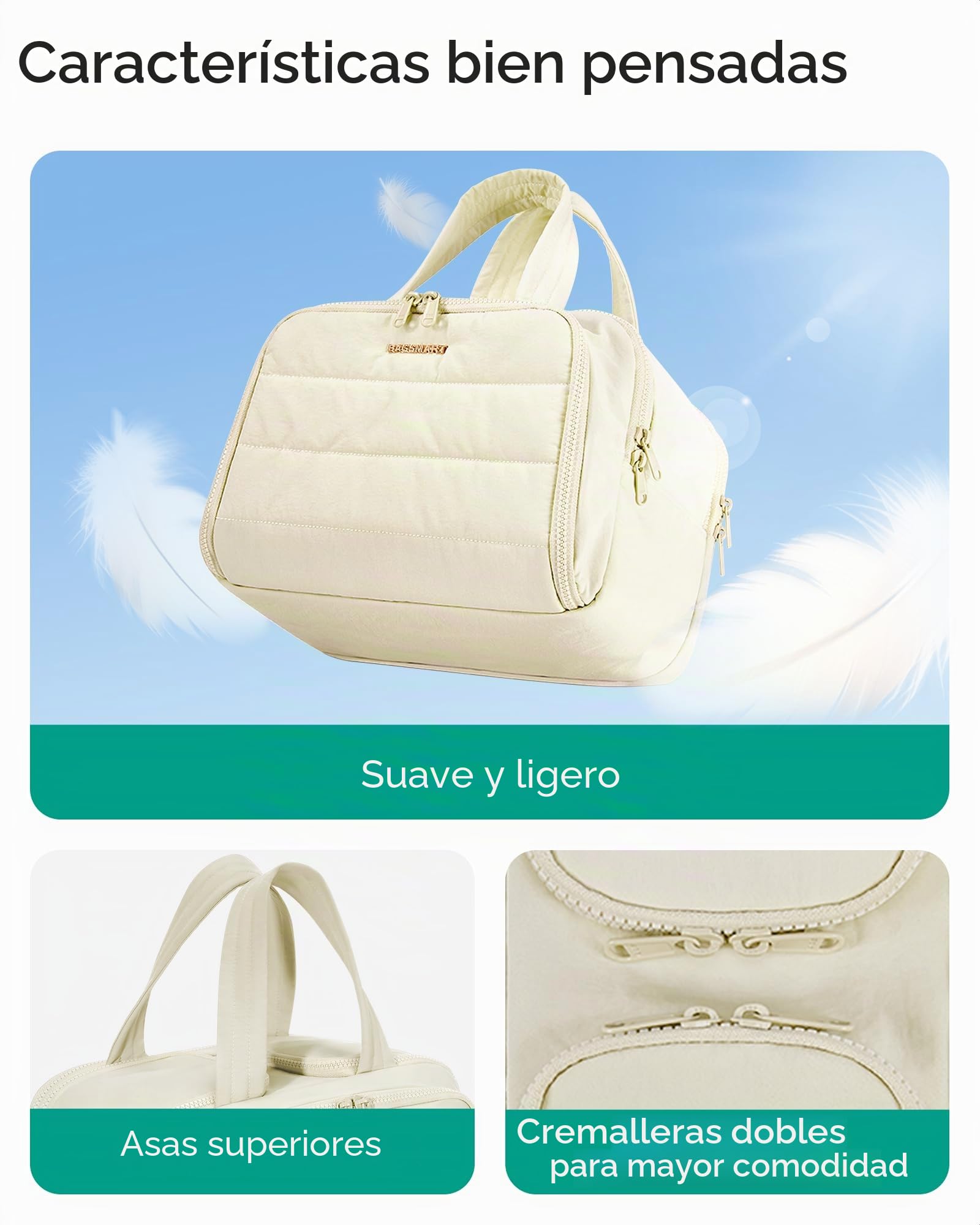 BAGSMART Neceser de viaje, bolsa de viaje ligera, grande y ancha abierta para mujer, organizador de bolsas de maquillaje hinchadas para cosméticos con asa para accesorios, artículos de tocador