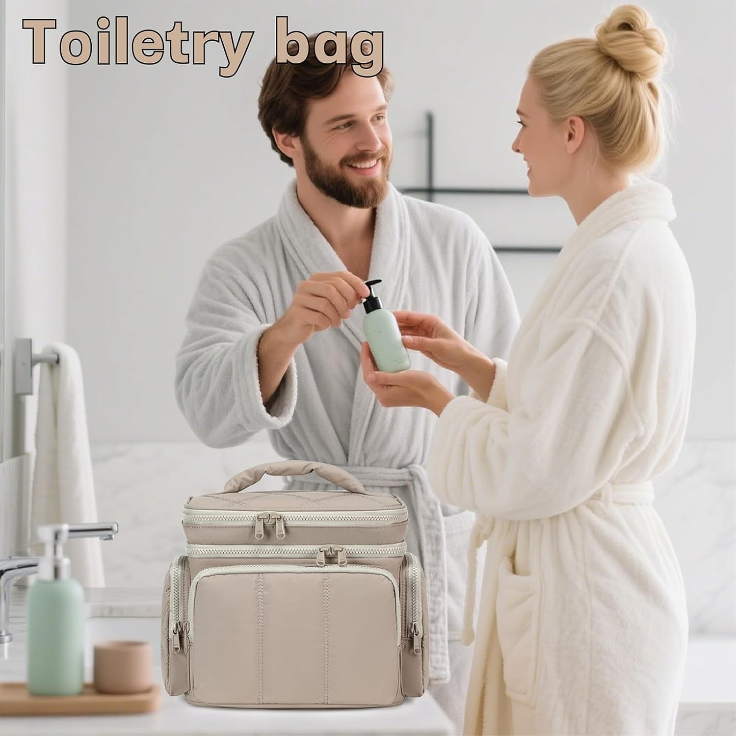 LEDAOU Travel Toiletry Bag for Women, Quilted Cosmetic Makeup Bag Organizer with Double Deck, Large Wide-open Travel Bag for Toiletries, Essentials - Image 2