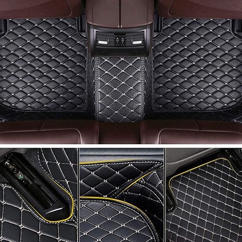 Miniatura 4 de Aerfine Alfombrillas de cuero de lujo personalizadas para automóvil, tapetes antideslizantes para todo tipo de clima (negro, beige y gris)