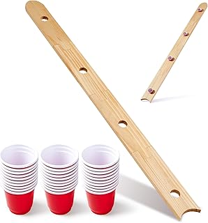 5 FT Shot Board,Unique Head-Tail Connection Design,4 Person Shot Ski Retro Rustic Wood ski Shot Board with 48 Cute Shot Glasses for Ski, Bar,Family Gathering, Party(Original Wood Color)