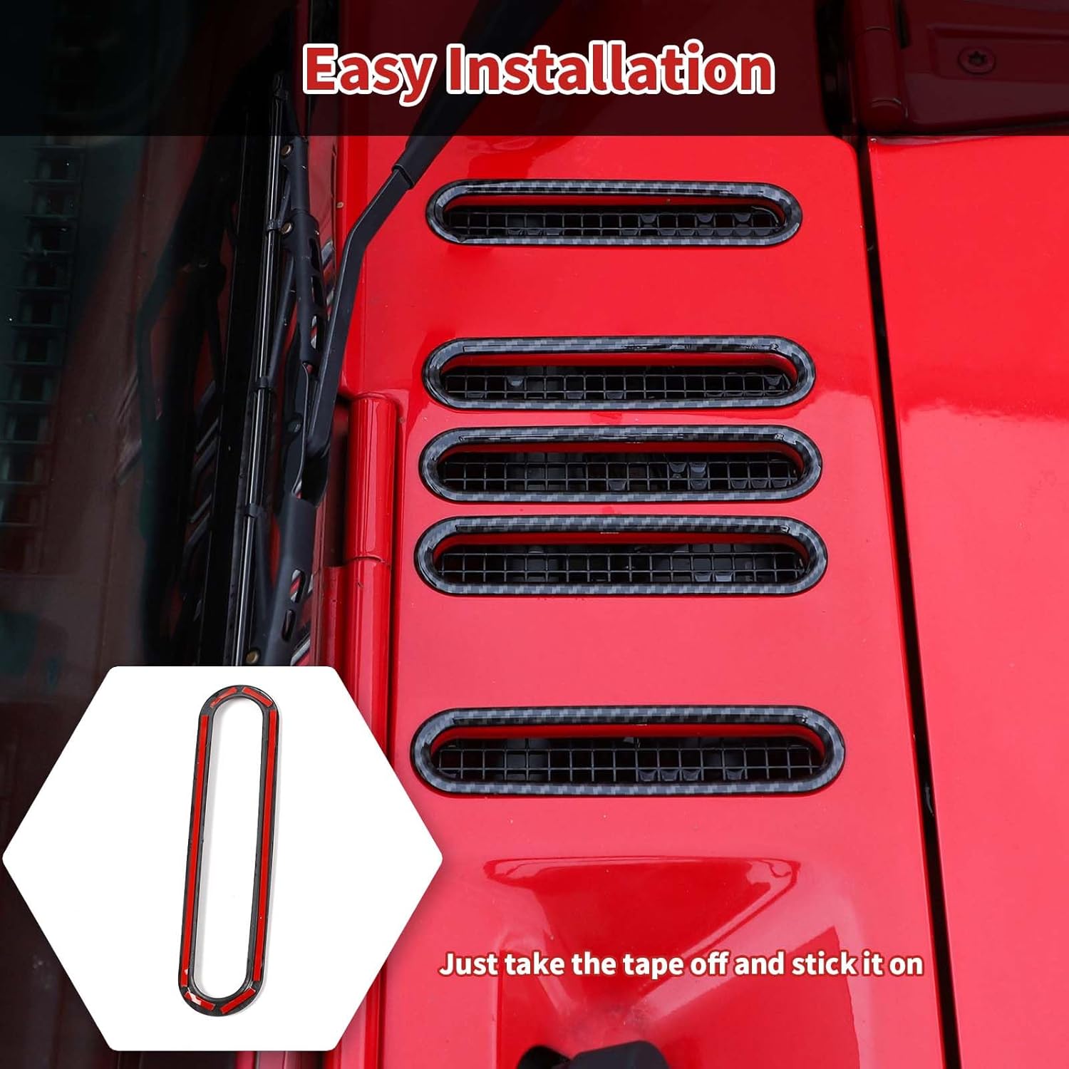 Carbon Fiber Hood Vent Cover Trim Outside Hood Vent Air Cowl Panel Cover Trim Ring Compatible with Jeep Wrangler JK 2007-2017 Exterior Accessories (7Pcs/Set,ABS)