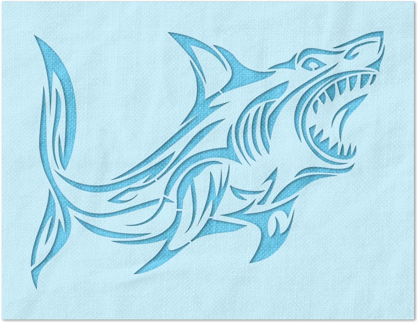 Stencil Stop Tribal Shark Stencil - Reusable for DIY Projects, Painting, Drawing, Crafts - 14 Mil Mylar Plastic (18 x 13.13 inches)