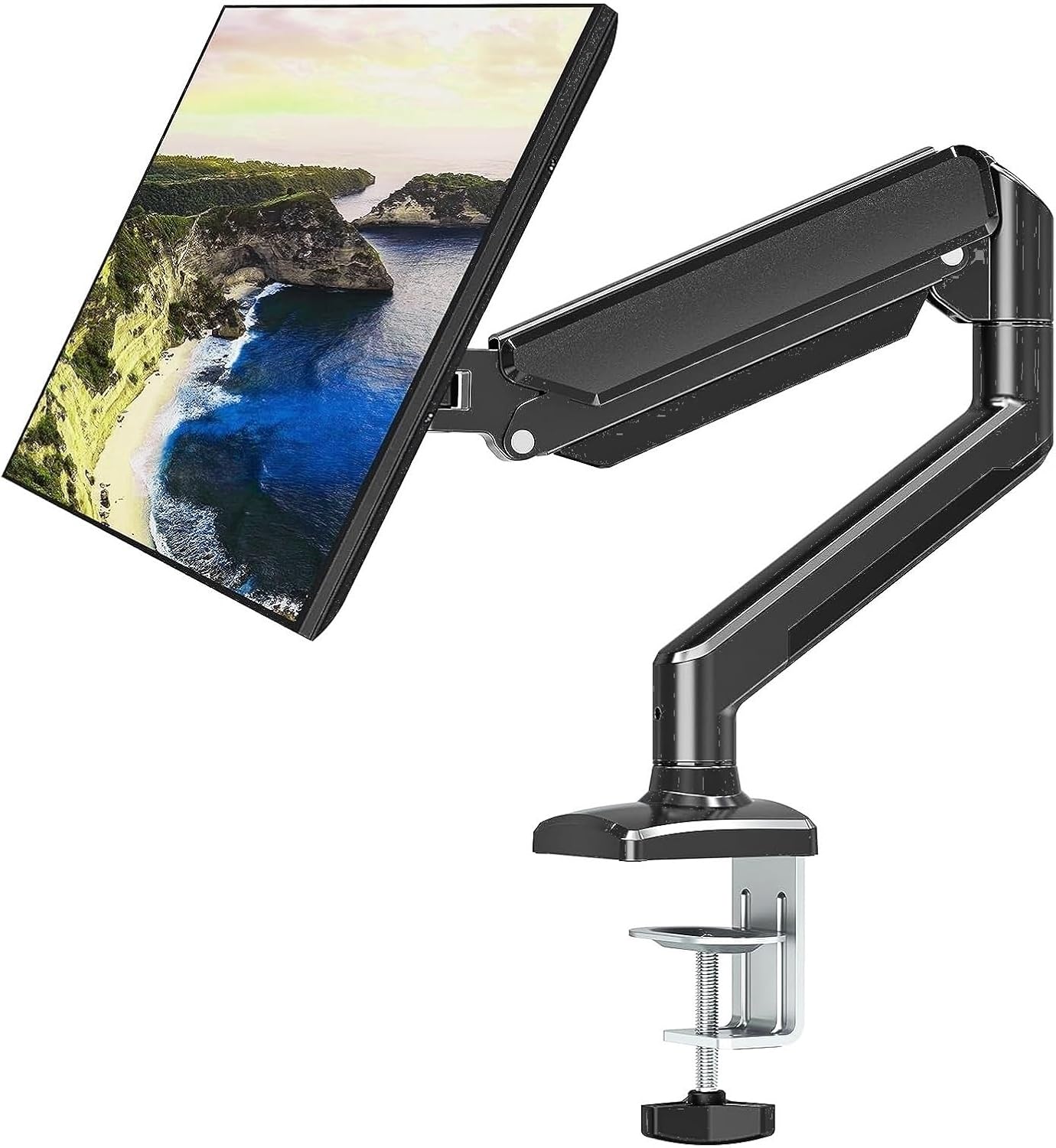 Hole-Free 13-32-inch LCD Monitor Screen Bracket Aluminum Alloy Gas Spring Mechanical arm Universal Swing(Black)