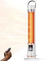 Aerozy 1500W Infrared Electric Patio Heater: 60° Oscillation, 9 Heat Levels, Remote, 9H Timer - Indoor/Outdoor Garage Backyard White