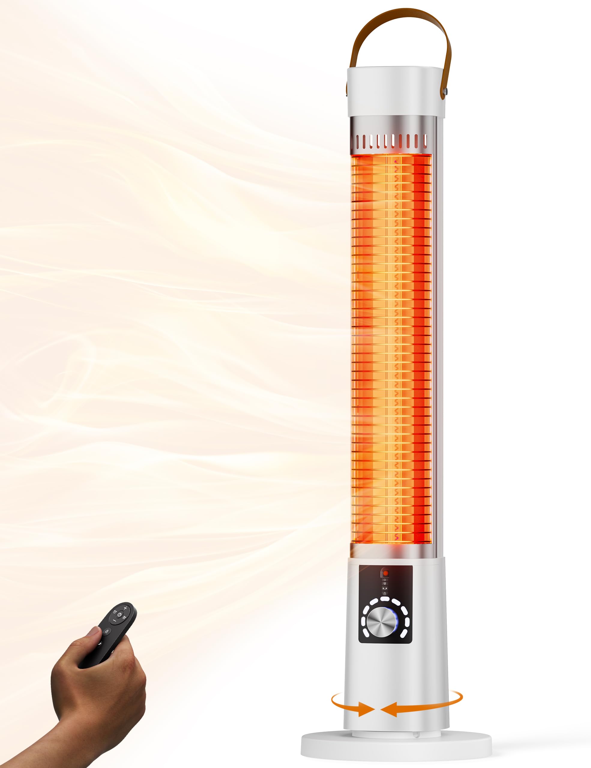 patio heater for outdoor use, infrared electric outdoor heater, 1500w instant heating, 60-degree oscillation, 9 heat levels, 9h timer, remote, for garage, large room, indoor, 32.2", white
