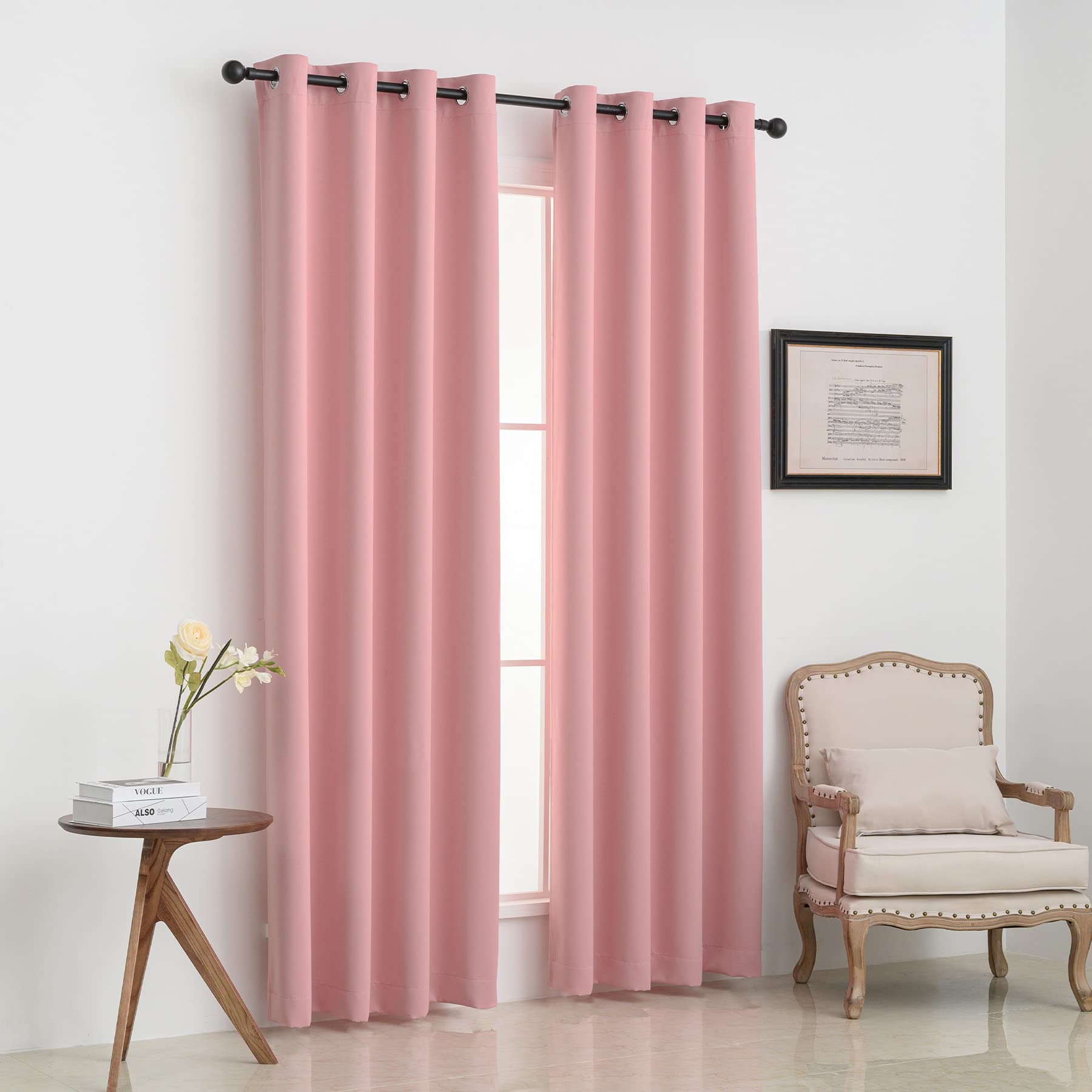 Pickluc Pink Blackout Curtains with Grommet 84 Inches Long 2 Panels, Light Blocking Window Drapes for Living Room, Thermal Insulated, Noise Reduction, Privacy Protection, 52" Wide x 84" Length