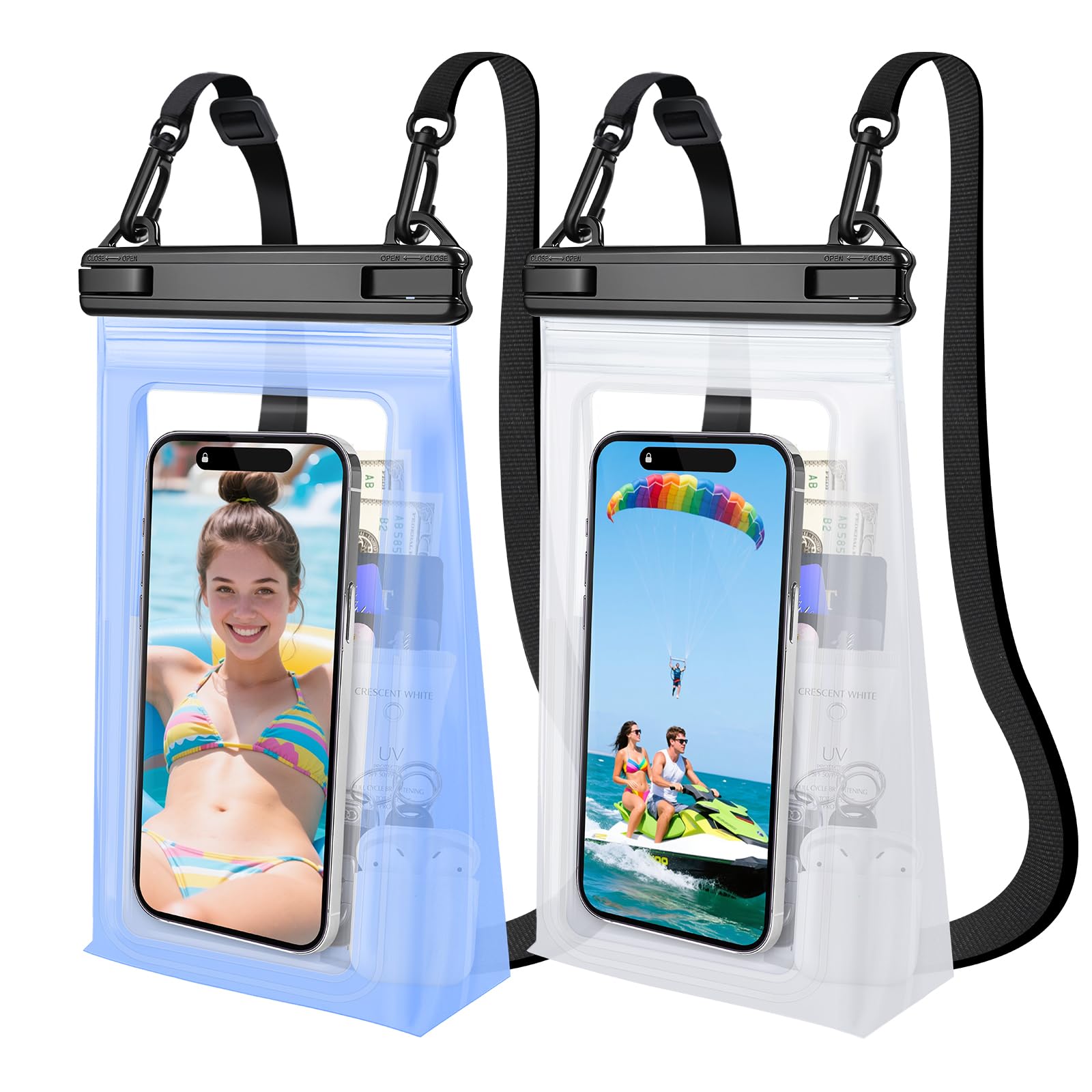 Kebrela 2 Pack Large Waterproof Phone Pouch, Waterproof Phone Case for iPhone 16 15 14 13 Pro Max Galaxy S25 S24 All Devices, IPX8 Double Sealing,