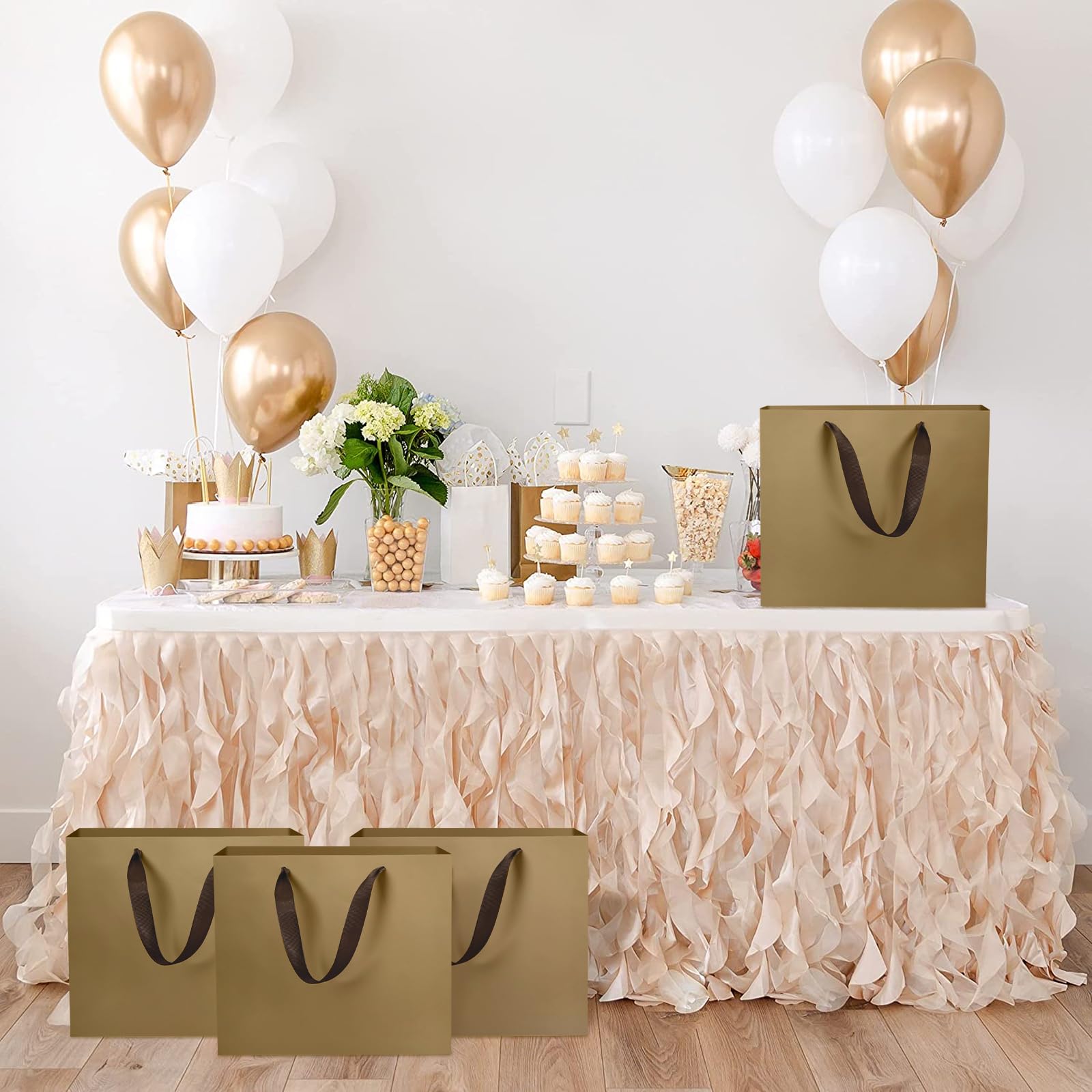 EUSOAR Bolsas Regalo - 10 Piezas Bolsas de Papel con Asas - 230GSM Bolsas Regalo Grande - L 32x11.5x28cm Kraft Marrón Cobre Paper Gift Bags - Bolsas Papel para Fiestas Cumpleaños Shopping