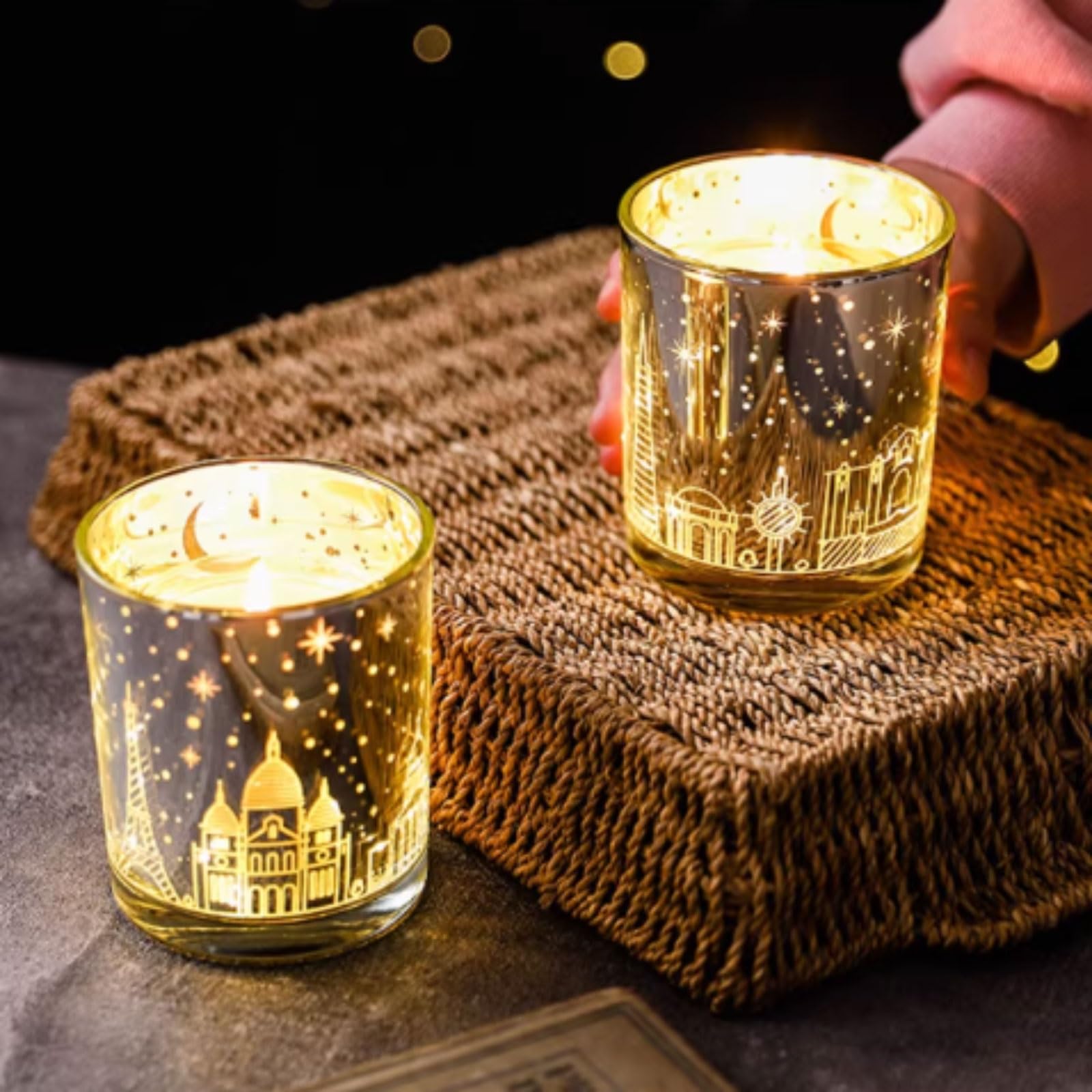 Velas de vidrio con LED hechas con cera de soja y aceites esenciales, vela perfumada reutilizable, decoración elegante for el hogar muy perfumada(Rose)