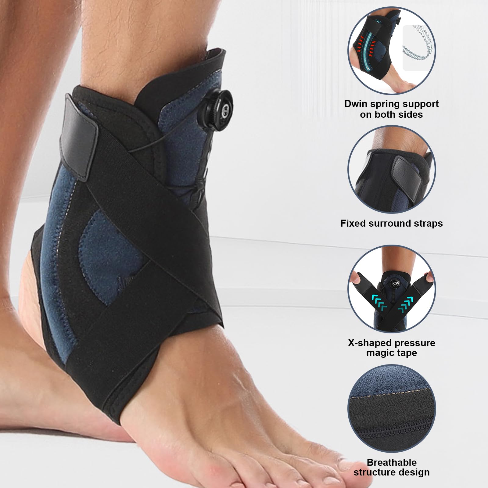 Chevillere Entorse Réglable avec bouton rotatif Attelle Cheville entorse Chevillère Stabilisatrice Rigide Chevillere de Maintien Sport pour Soulagement Blessures Protège de la cheville M