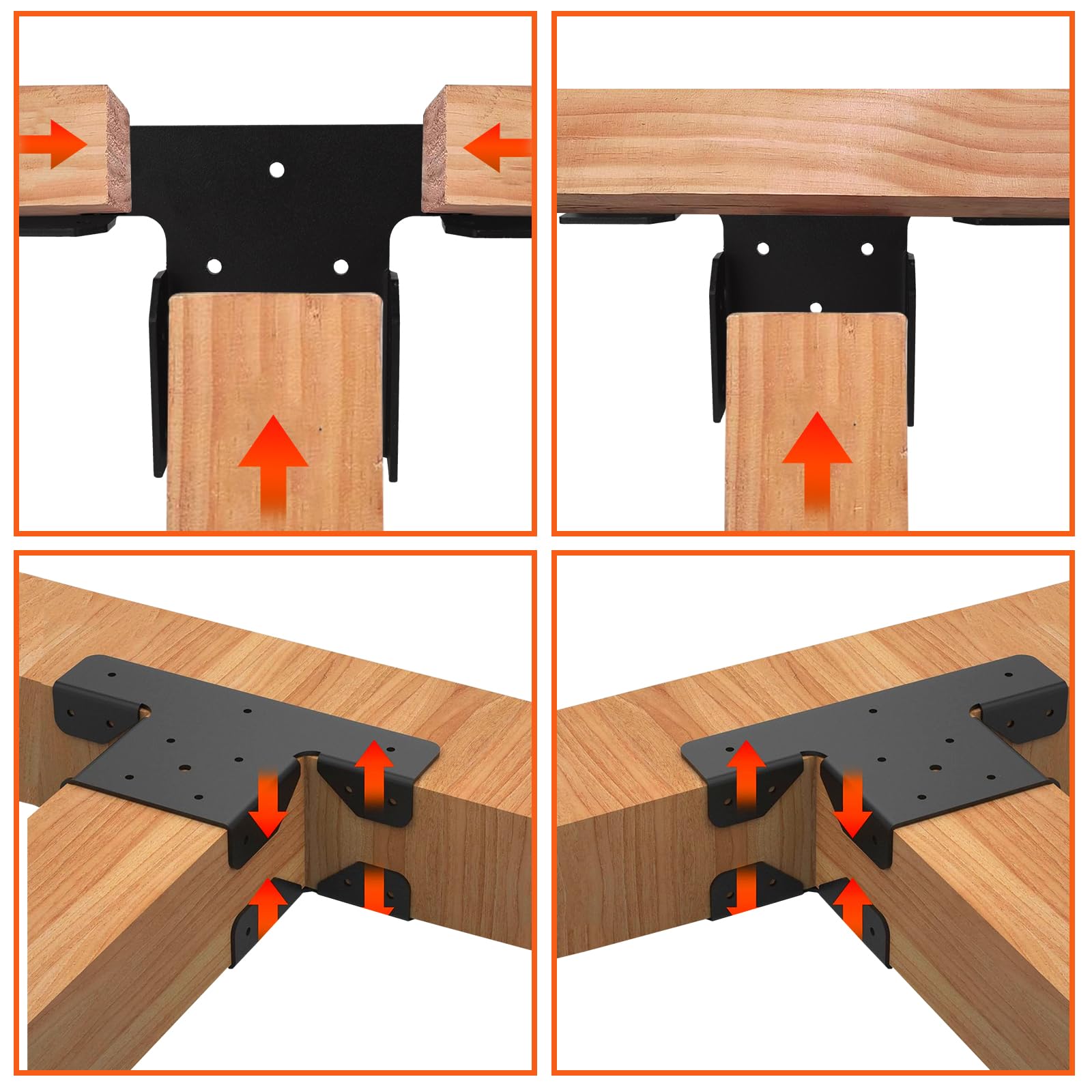 2 Pack 4”x4” (Real 3.5”x3.5”) Soporte Ajustable Heavy Duty en Forma de T, Conector Poste a Viga para Madera/Metal, Soporte Angular 3 Vías para Cenador, Cerca o Terraza