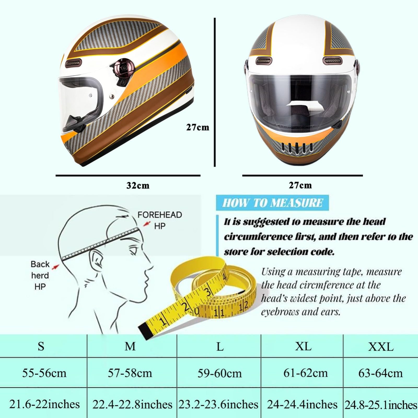 Kask motocyklowy integralny, retro klasyczny kask zderzeniowy do cruisera/motoroweru, zatwierdzony DOT/ECE, kask integralny do użytku ulicznego i drogowego. 9,L (59-60 cm)