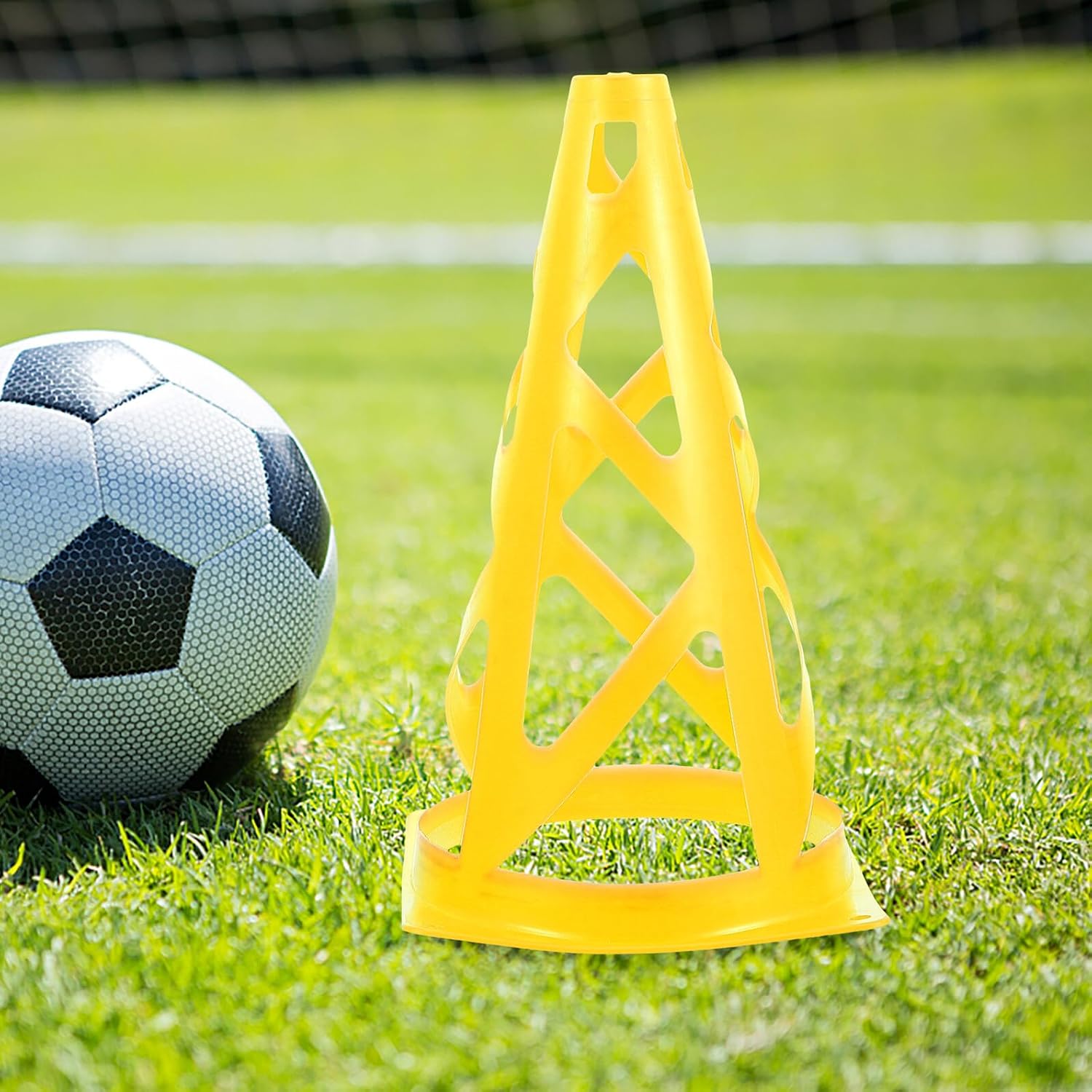 Multi-Function Plastic Sports Cone Training Bucket 23cm Hollow Yellow Marker Cone for Soccer Basketball Agility Drills and Field Training Equipment
