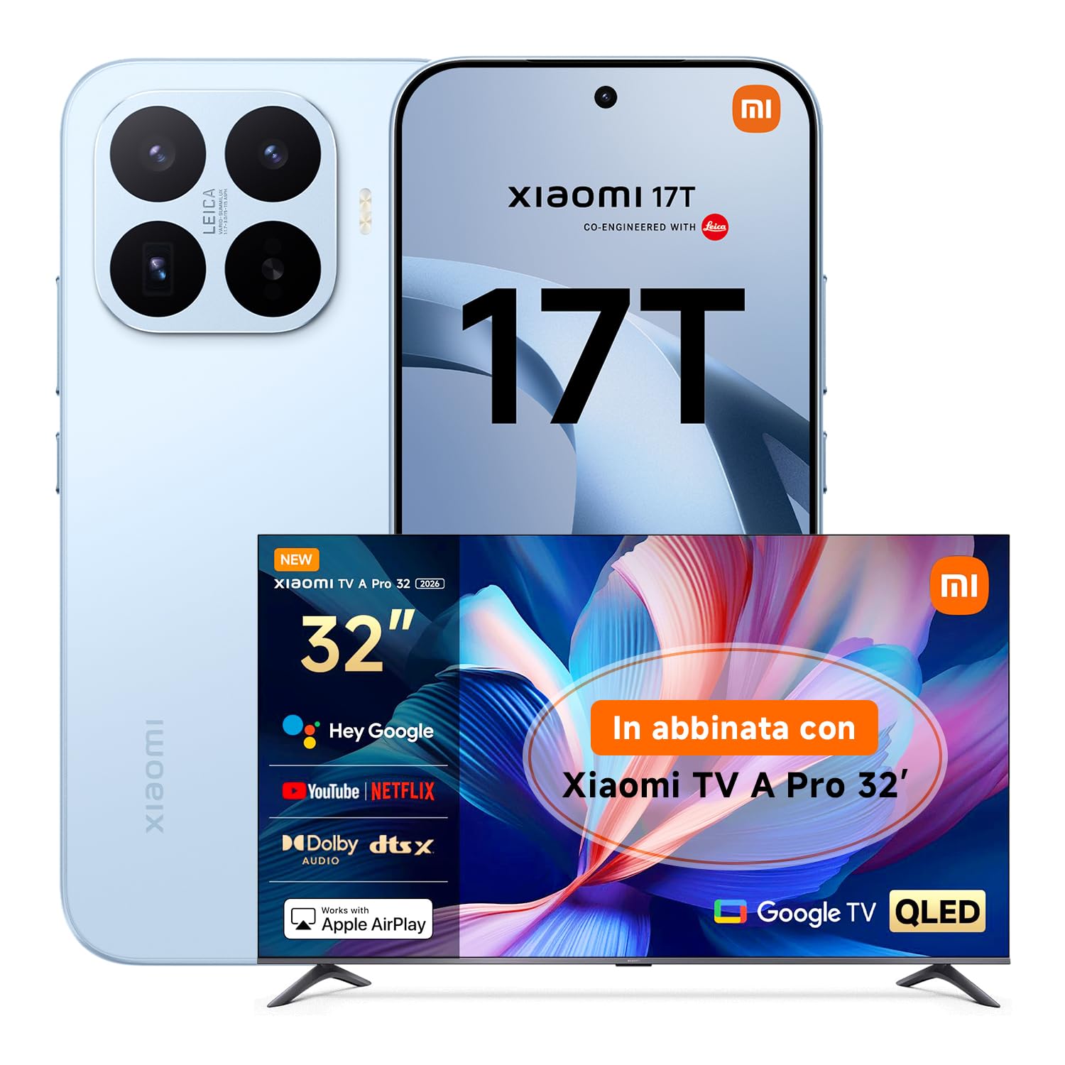 XIAOMI 17T, Smartphone 12+512GB, Display Eye-Care da 6,59" 120Hz, Batteria da 6500mAh (typ), Teleobiettivo Leica 5x, 67W HyperCharge, MediaTek Dimensity 9500, Blue, Garanzia 3 anni TV A PRO 32