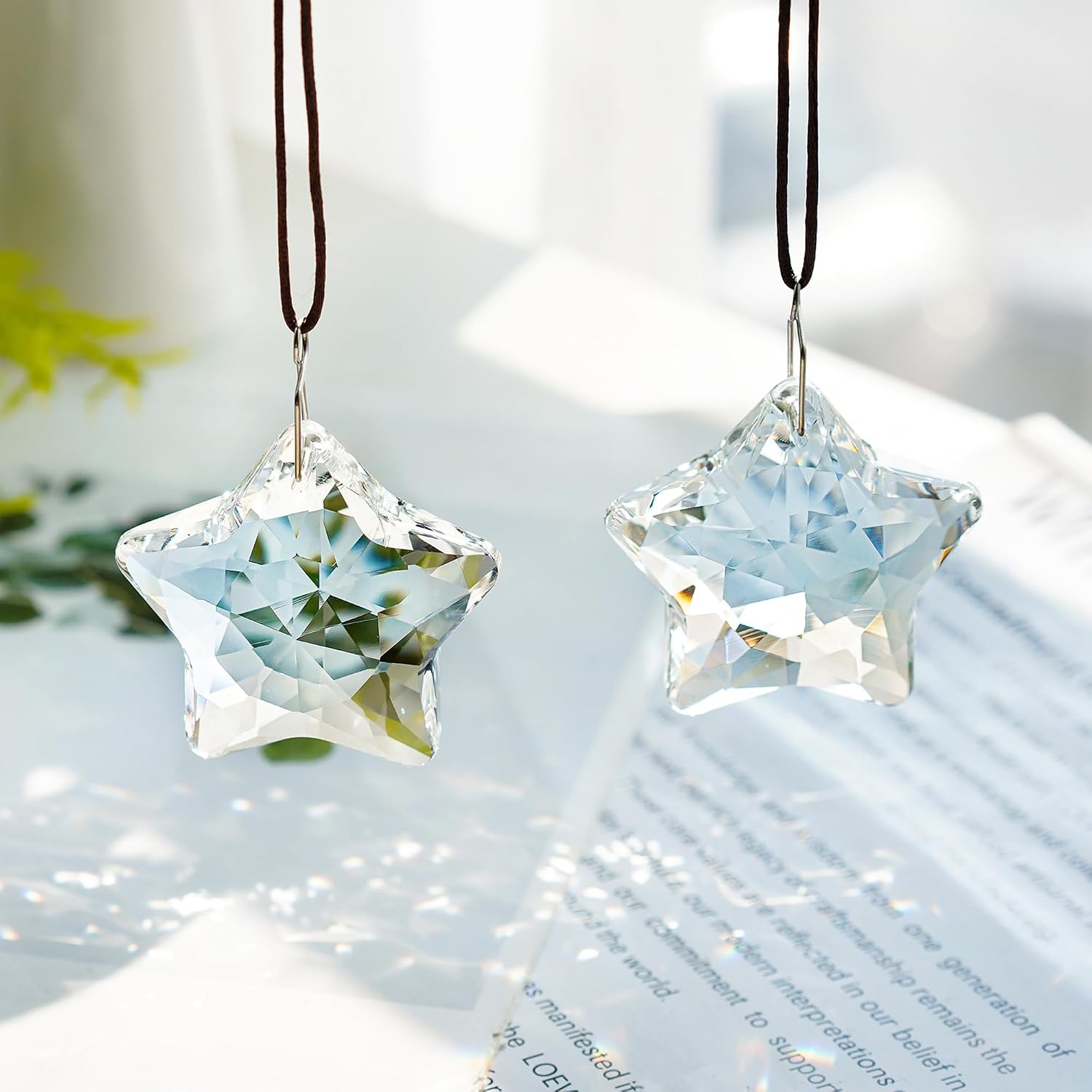 2 Pcs 2 Inch Clear Crystal Star Prism Suncatcher Hanging Decor image 2