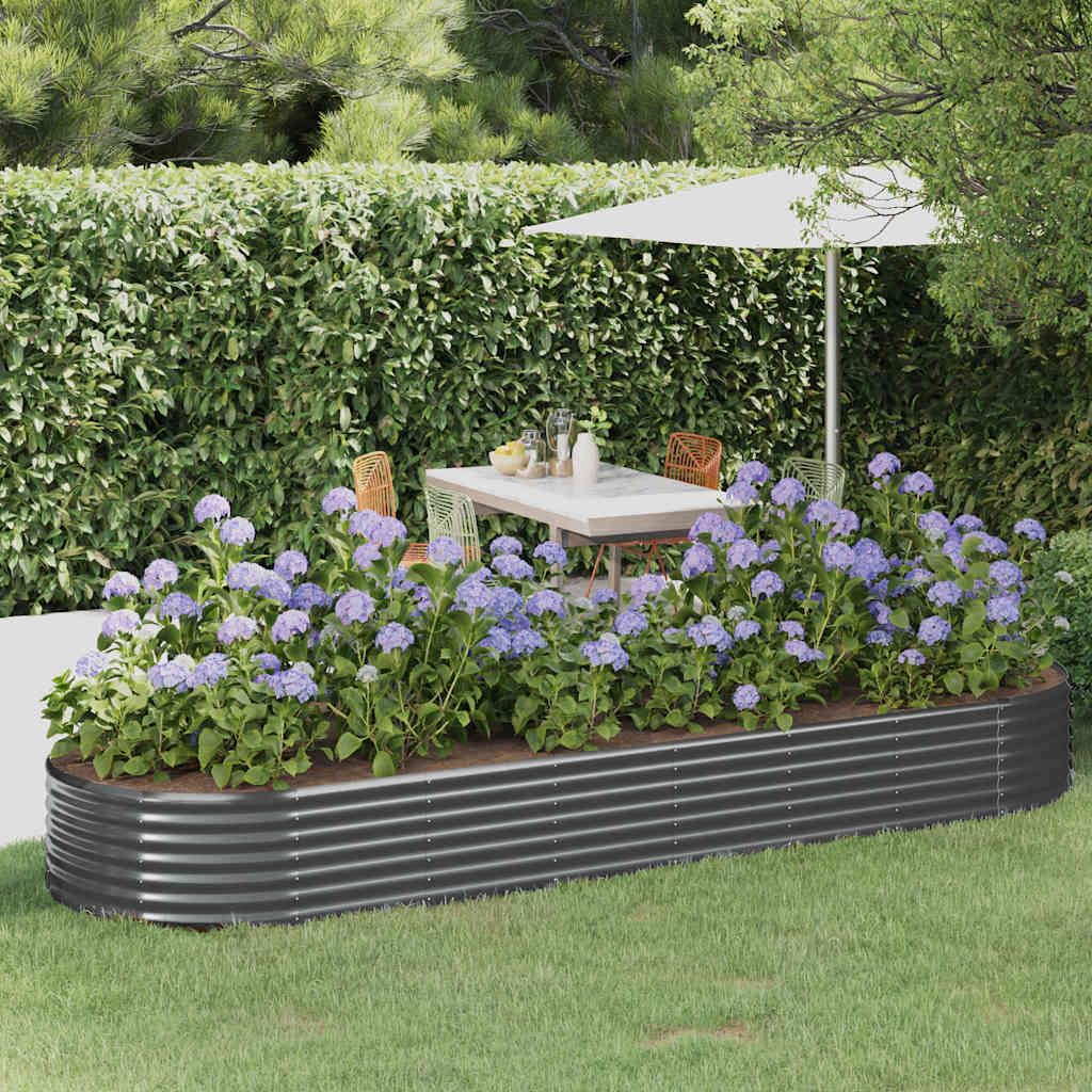 Letto da Giardino Rialzato in Acciaio Zincato 322x100x36 cm Antracite, Fioriera Ovale per Orto, Verdure, Erbe e Fiori