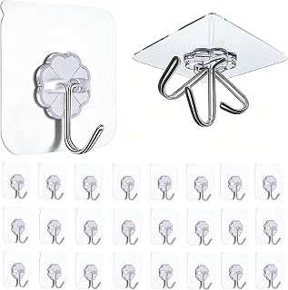 25 Pieces Hooks Self-Adhesive Hooks Extra Strong Hooks Without Drilling, Wall Hooks Self-Adhesive Hooks Transparent for Kitchen Bathroom Wall and Ceiling Racks, Max 10