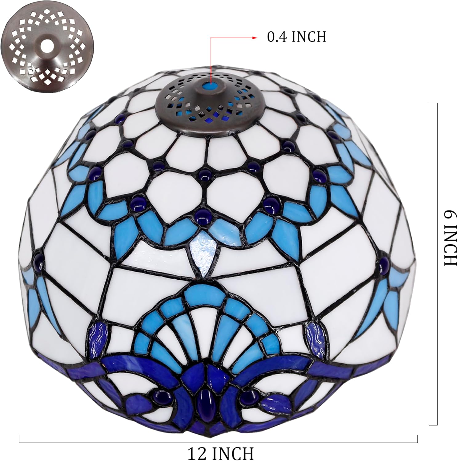 Tiffany Lamp Shade Replacement Only 12X6 Inch Stained Glass Style Lampshade with Cap fit for Table lamp Pendant Light Ceiling Fixture (Blue Baroque)