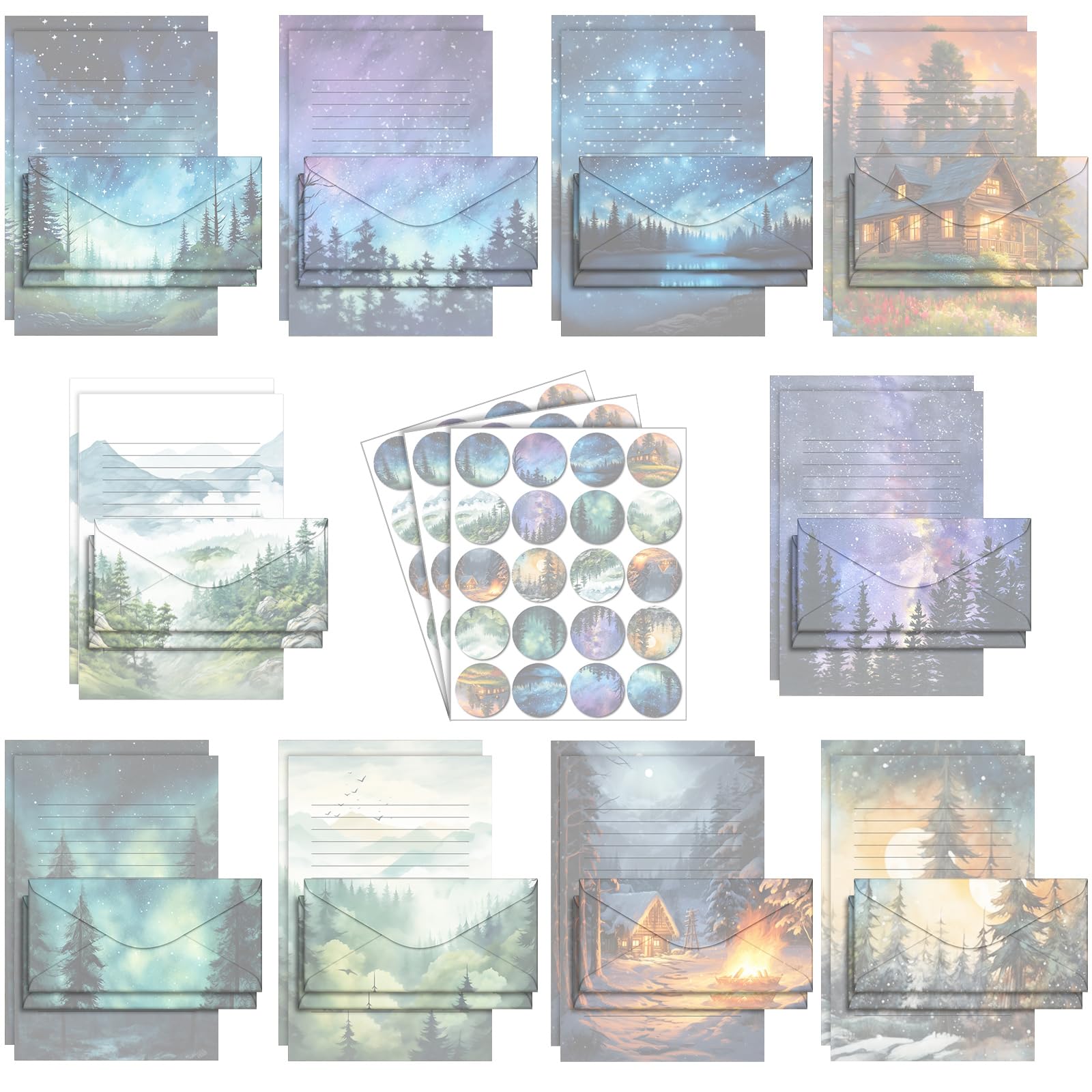 TaoBary 160 Pcs Whimsical Starry Night Stationery Paper and Envelopes Set