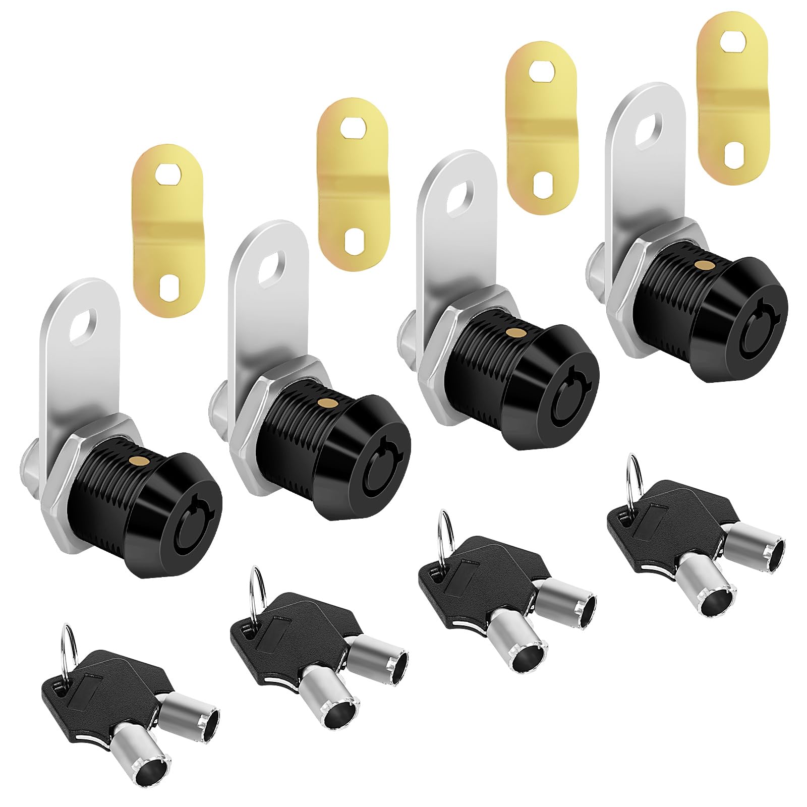 Cabinet Locks with Keys RV Storage Lock, 5/8" Cylinder Toolbox Locks Fits RV Compartment Replacement Set with 8 Keys, Black Finish (4, Black 5/8 Inch)
