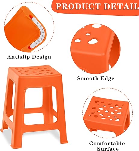 Miniatura 4 de TURSTIN Paquete de 6 taburetes apilables para aula, de plástico, coloridos, redondos, interiores y exteriores, asientos flexibles, sillas