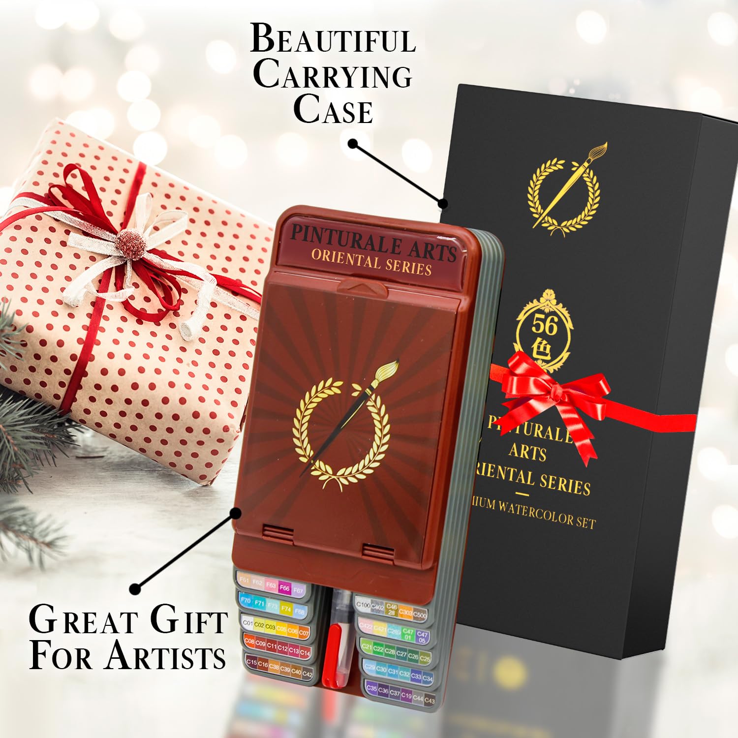 Pinturale Set Acquerelli Professionali Per Artisti | 56 Colori Acquerello + Pennello | Kit Acquerelli Da Viaggio