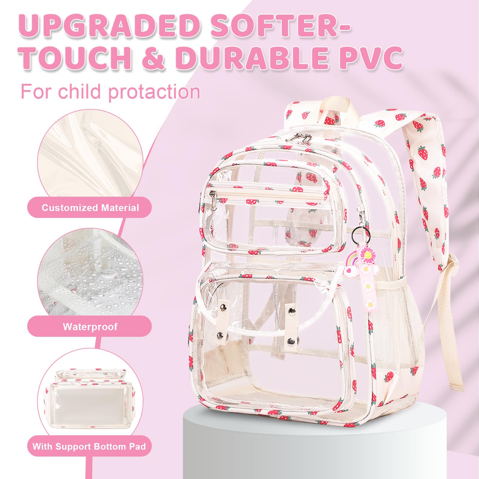 ACESAK Clear Backpack for Boys Girls - 3 Pcs Clear Heavy Duty with Lunch Bag - See Through Backpack Stadium Approved