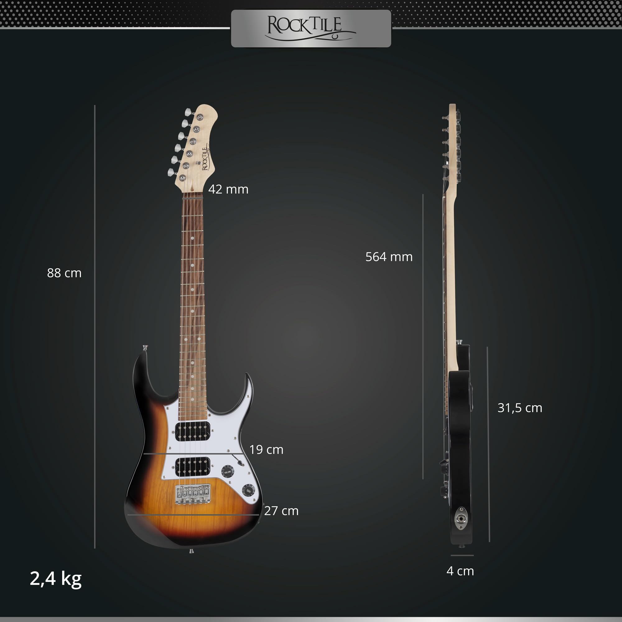 Rocktile Youngster YS-1SB 3/4 Guitarra Eléctrica Sunburst, General | Modelo: YS-1SB, Apto para edades de aproximadamente 6 a 12 años, Peso: 2, 4 kg, Número de cuerdas: 6, Orientación: Diestros