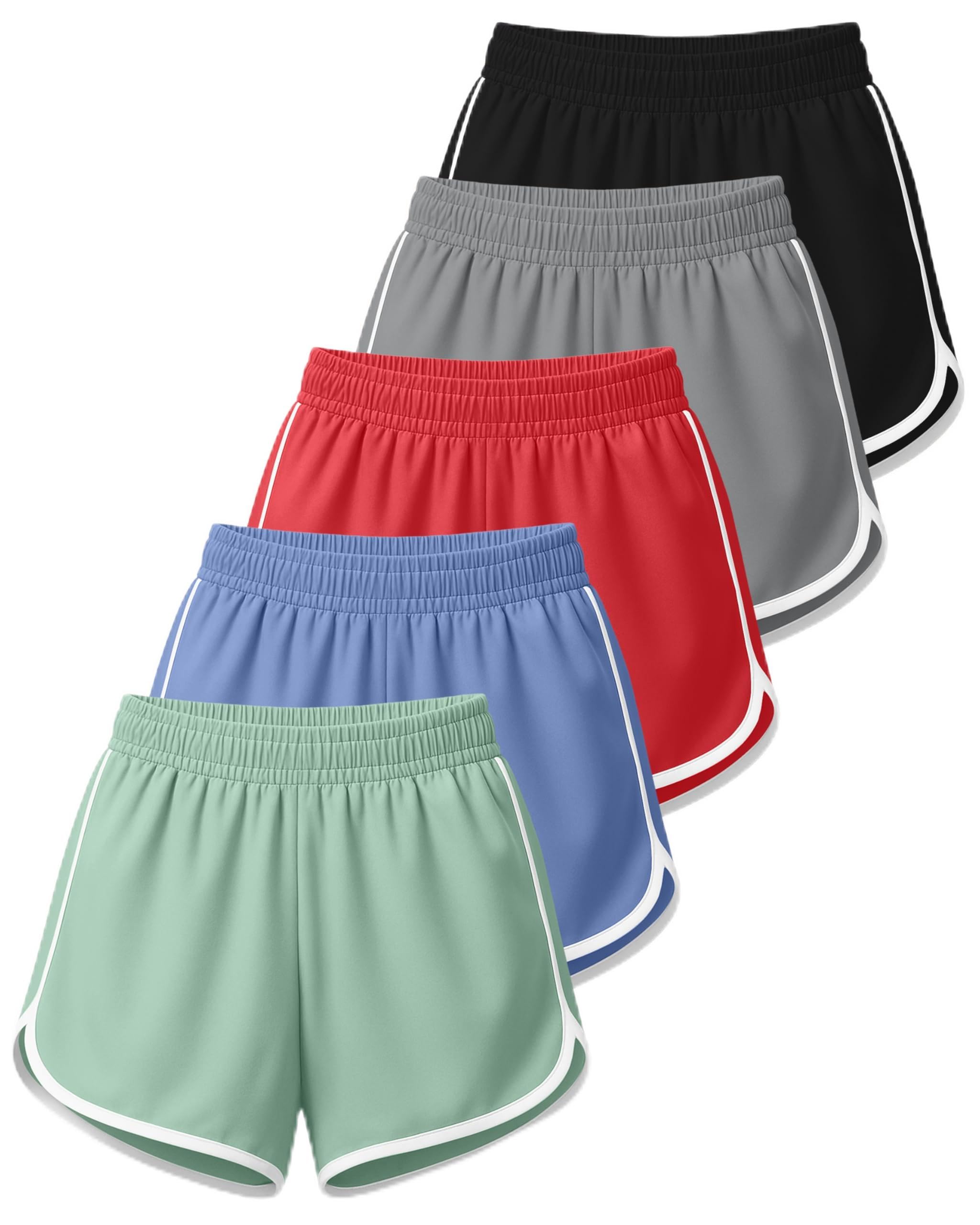 Real Essentials 5 Pack: Women’s Dry-Fit Dolphin Shorts – Athletic Running Workout Gym Lounge Active Casual (Plus Available)