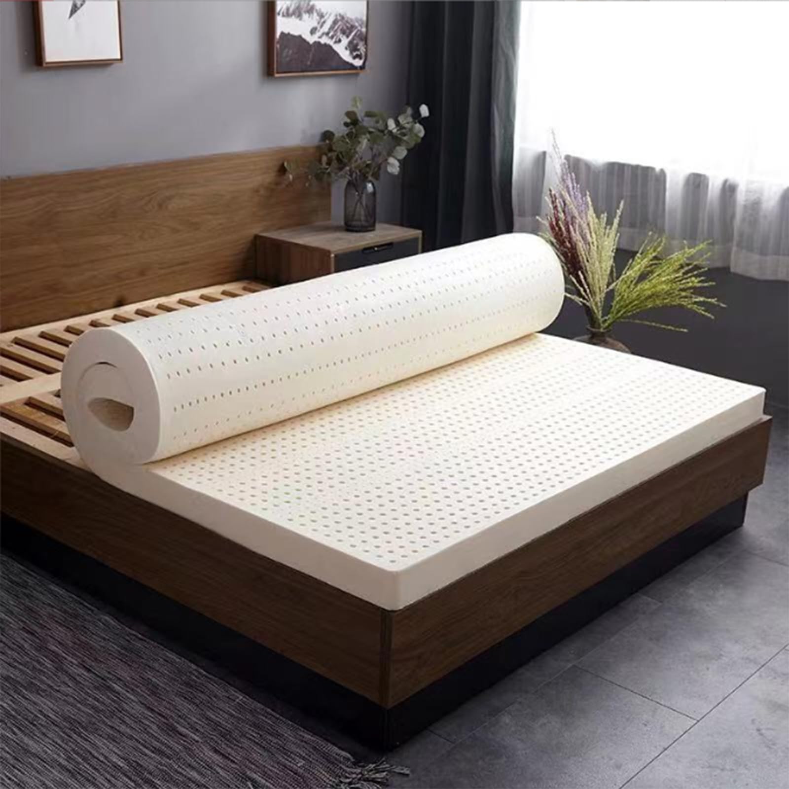 Topper de caucho natural puro de alta densidad con 10 cm de grosor para cama individual de 90x200