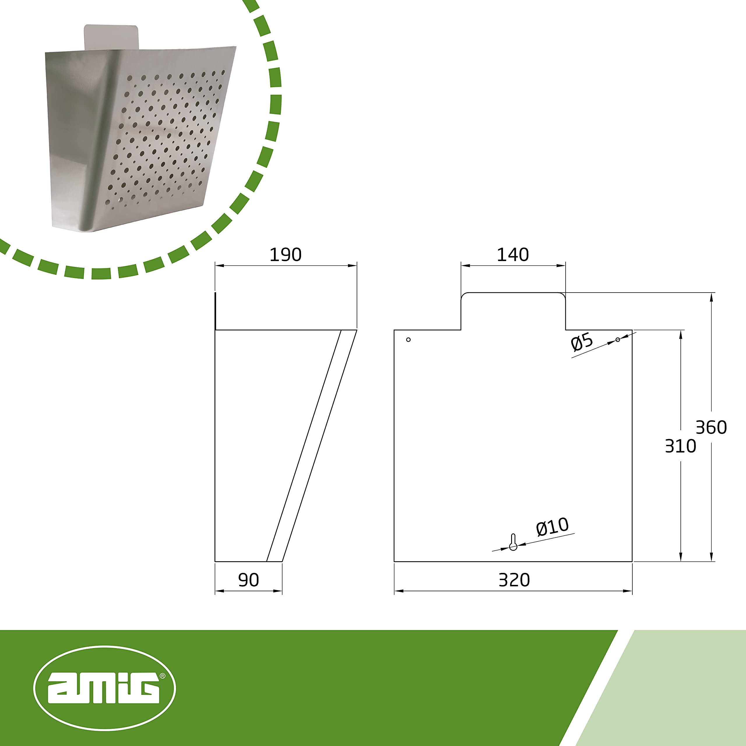 Amig - Cesta de publicidad - Buzón para Publicidad con Rejilla Frontal - Uso exterior - Acero inoxidable - Resistente a la corrosión - Plateado - 32 x 36 x 19 cm