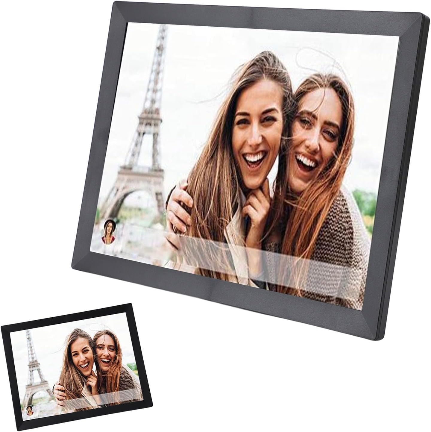 Cornice Digitale Intelligente da 15 Pollici, Schermo Touch HD, Ampia Memoria, Rotazione Automatica, Connettività Wi-Fi, Perfetta per I Ricordi di Famiglia, Black UK Plug 100V‑240V