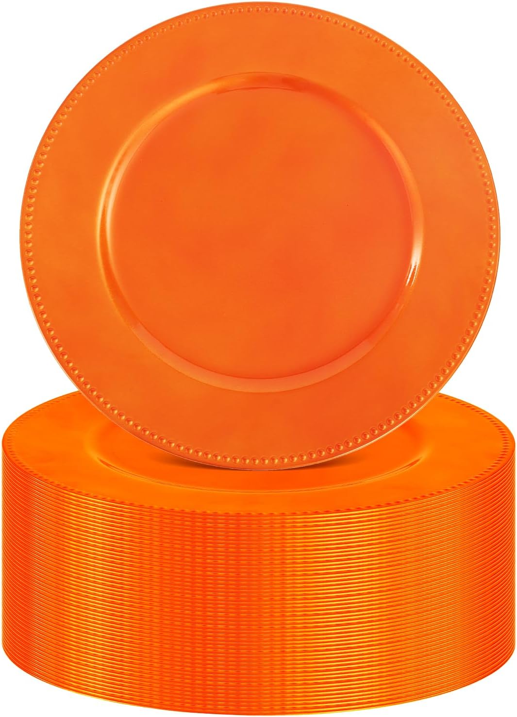 50 Pcs Orange Charger Plates Round Charger Plates13 Inch Bulk Wedding Dinner Elegant Reusable Plastic Chargers Plates Wedding Holiday Party Baby Shower Event Decoration (Orange)