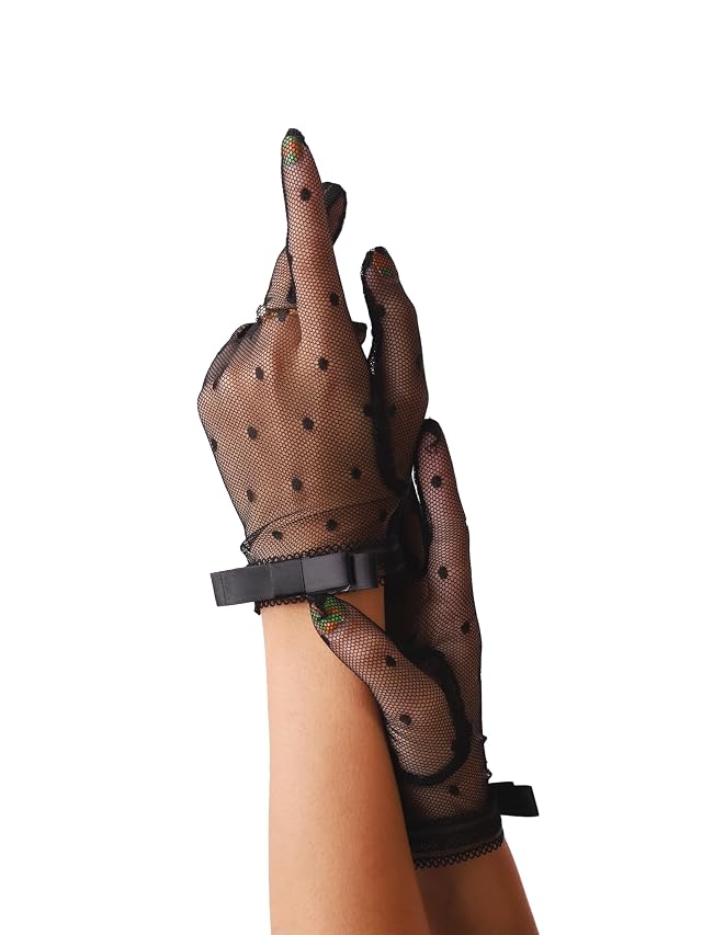 Sacina Goth Black Mesh Lace Bow Gloves Gothic Y2k Lolita Vintage Costume Accessories