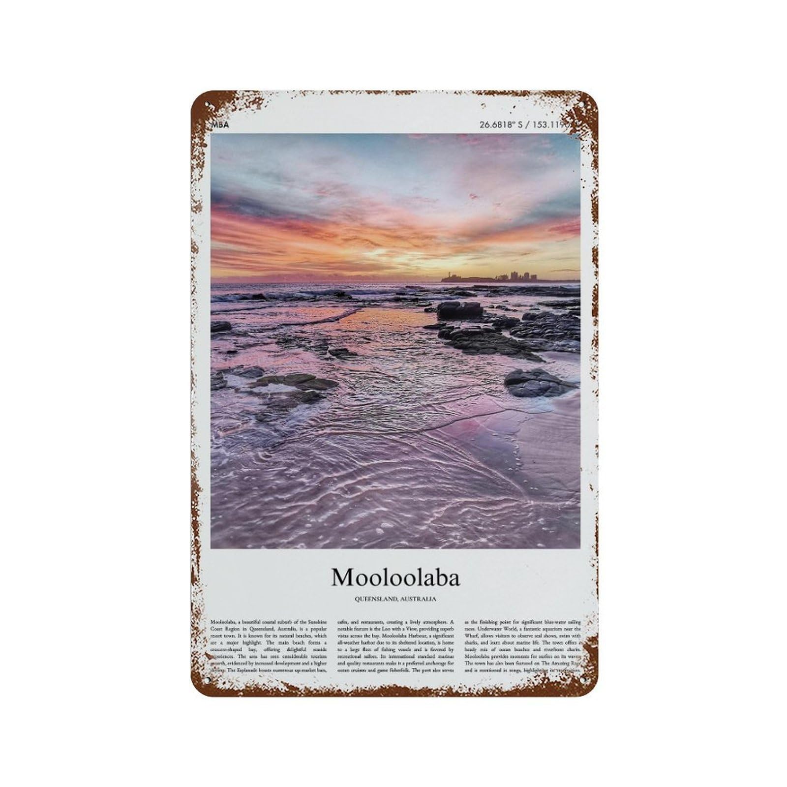 xiaoxiaoshen Mooloolaba Queensland, Australia City Scenery Wall Decor Art Metal Tin Poster Modern Home Decor Art Home Bar Shop Decorations Vintage Sign 30x20cm