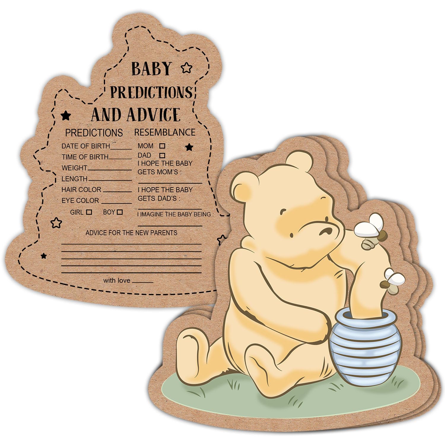 30PCS Winnie Baby Shower Games-Pooh Baby Shower Party Games-Bear Baby Shower Decorations-Gifts for Mommy to Be-Baby Shower Advice Cards