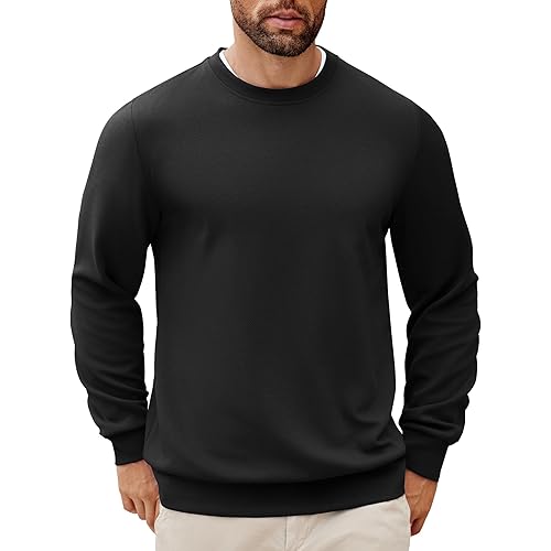 COOFANDY Mens Crewneck Sweatshirts Long Sleeve Basic Pullover Shirts Twill Textured Soild Casual Tops