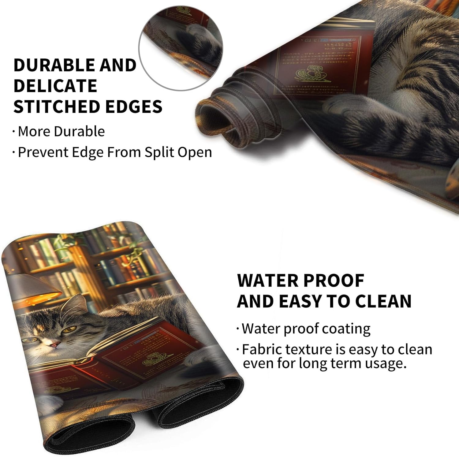 Playmat 24" x 14" Magic Compatible Lorcana TCG Cards Tabletop Play Mat, Gaming Desk Mat, Bookshelf, Plants and Cat