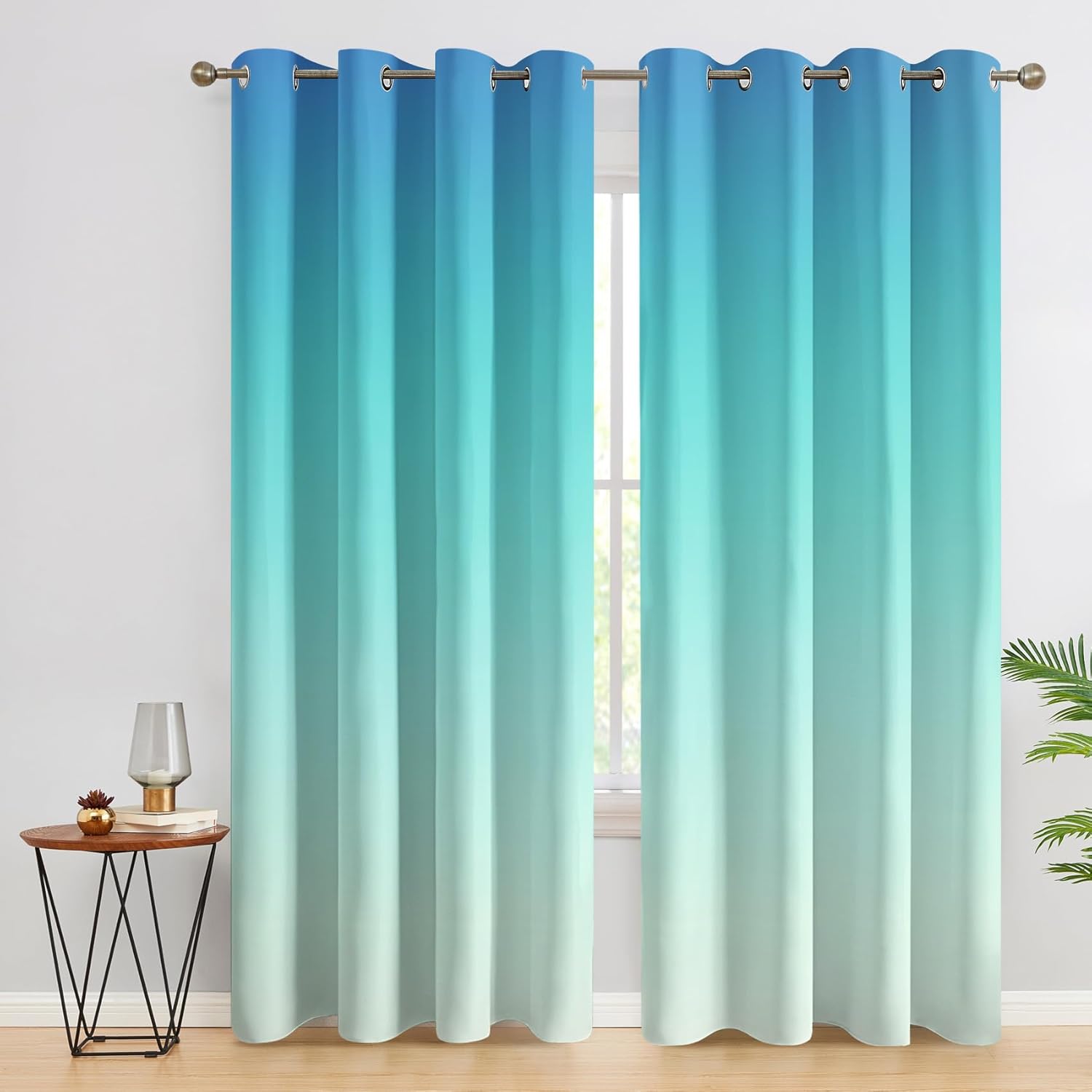 Teal Ombre Curtains Blackout, 54 Inch - Aqua Blue Gradient Curtains for Home Decor, Bedroom, Living Room, Teal Ombre Room Decor Grommet Window Drapes, 2 Panels Set 38x54 O434
