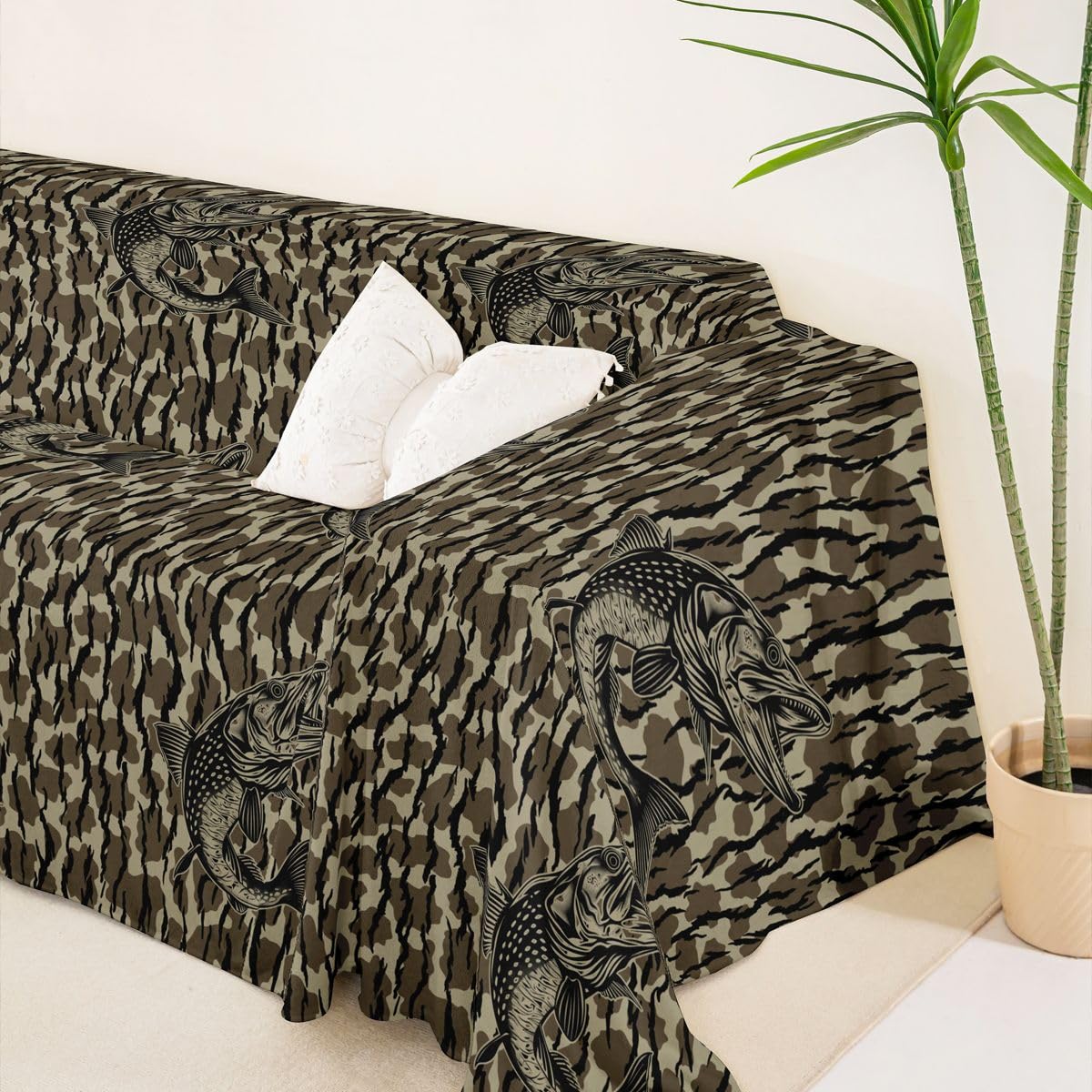 Homewish Housse de Canapé 231 x 340 cm Camouflage Poisson Chasse
