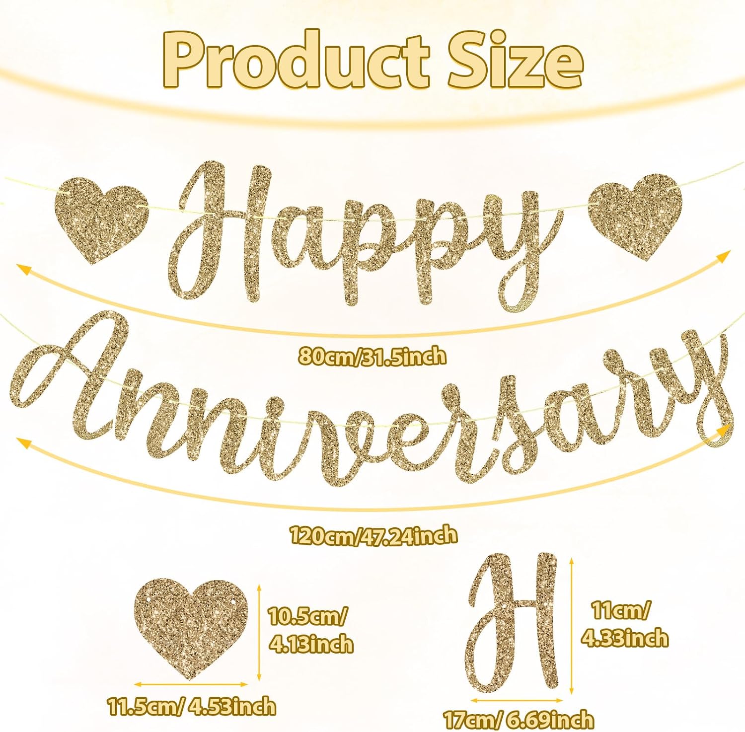 Happy Anniversary Banner, Glitter Happy Anniversary Decorations No DIY Anniversarys Decor Gold Glitter Bannersfor Wedding Anniversarys Party Decorations